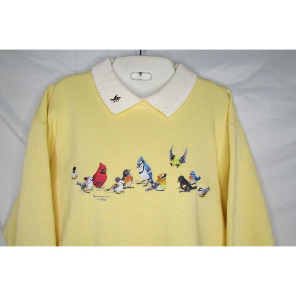 Morning Sun Wild Birds Front Back Graphic Sweatshirt Grannycore Collared Size M